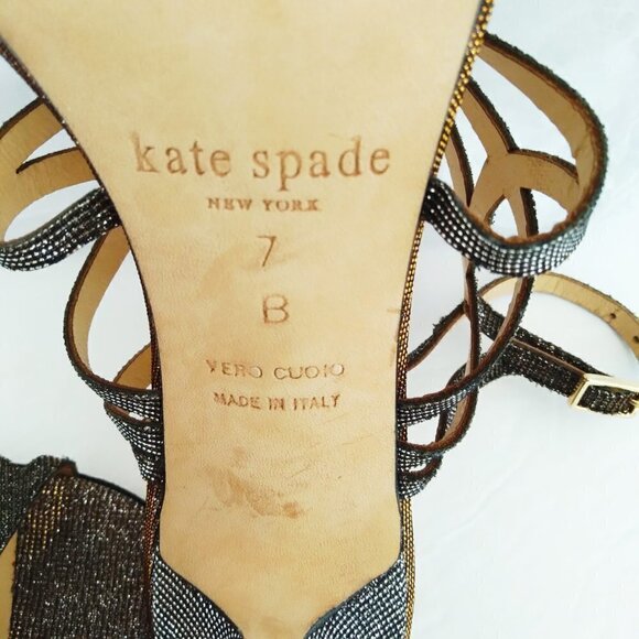 Kate Spade N.Y. 'Issa'  Metallic  Dress Sandals with Gold Tipped Heels Sz 7B - Picture 7 of 11